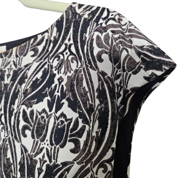 Tory Burch Odila Silk Faux Wrap Twisted Front Shift Dress Black White Brown XL - Picture 6 of 10
